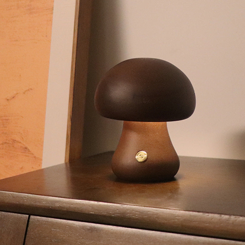 Wooden Mushroom LED Night Light with Touch Switch Bedside Table Lamp 