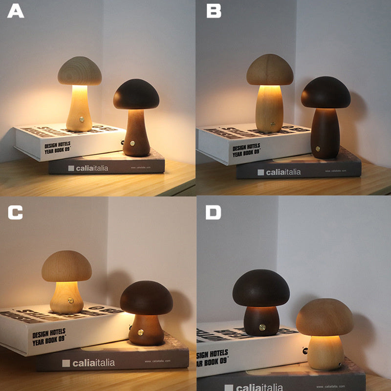 Wooden Mushroom LED Night Light with Touch Switch Bedside Table Lamp 
