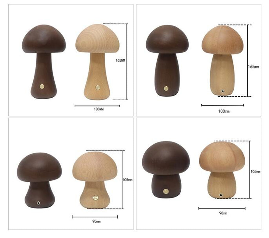 Wooden Mushroom LED Night Light with Touch Switch Bedside Table Lamp 