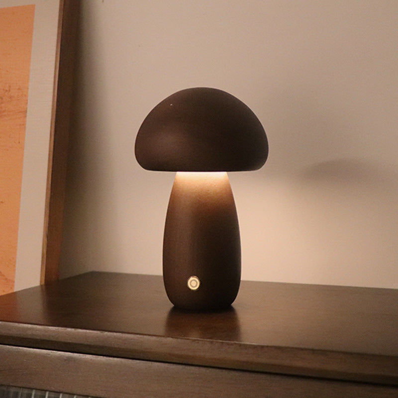 Wooden Mushroom LED Night Light with Touch Switch Bedside Table Lamp 