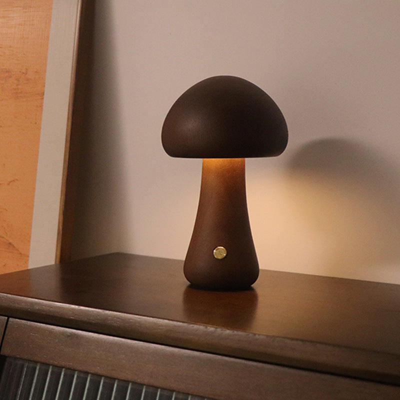 Wooden Mushroom LED Night Light with Touch Switch Bedside Table Lamp 