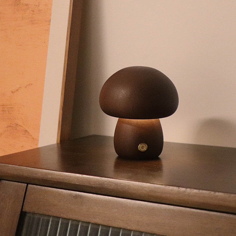 Wooden Mushroom LED Night Light with Touch Switch Bedside Table Lamp 